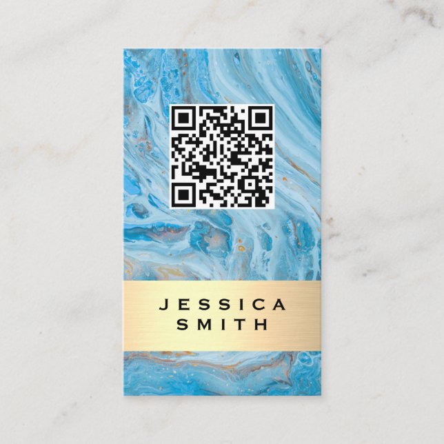Marble azul | Cepillado de oro | Etiqueta QR (Anverso)