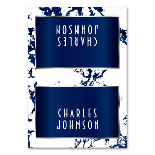 Marble azul de la marina, tarjetas blancas y plate
