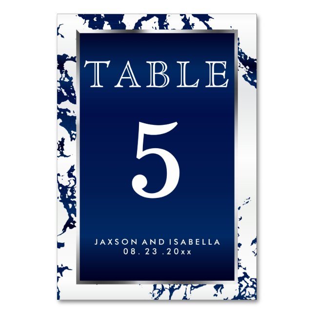 Marble azul marino, blanco y plateado - Tarjeta de (Anverso)