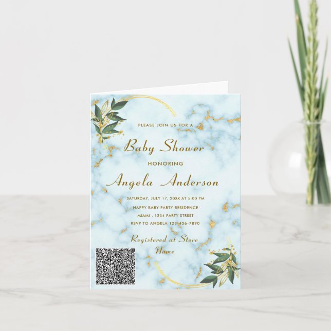 Marble blanco Código QR Bebé Chica Invitación a du (Anverso)