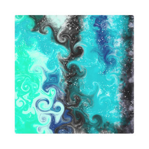 Marble de arte verde azulado, azul y negro con flu