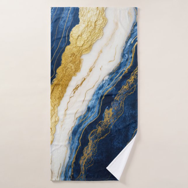 Marble de hojas de oro y azul de la marina de lujo (Toalla de baño)