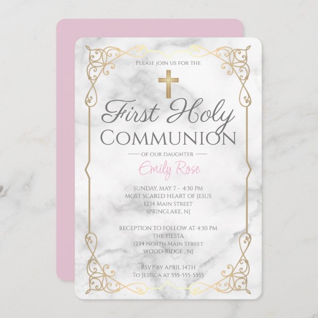 Marble First Holy Communition Invitaciones Para Ch (Anverso / Reverso)