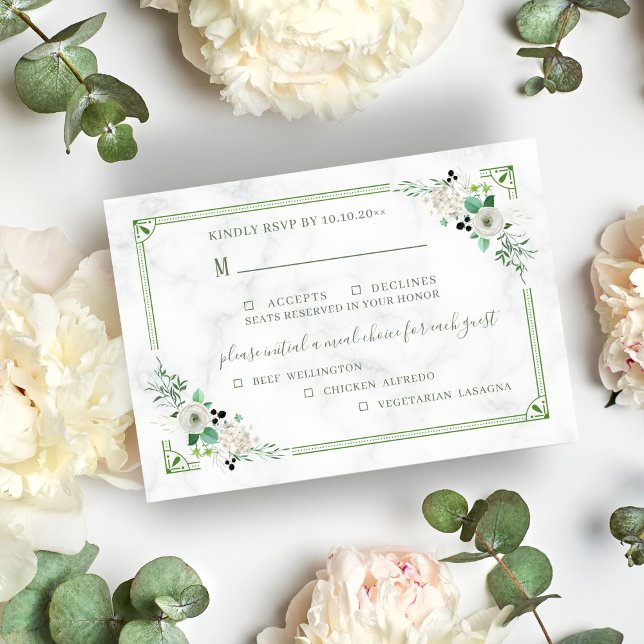 Marble & Flor Verde Tarjeta Rsvp Elección De Tres  (Subido por el creador)