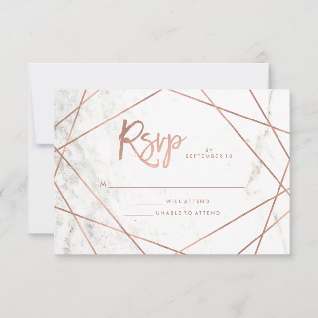 Marble Look y Faux Rosa Gold Geometric RSVP (Anverso)