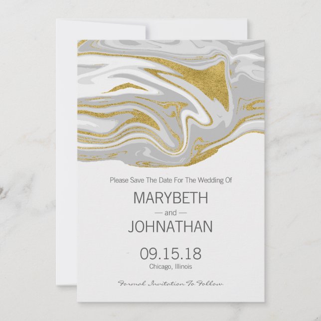Marble moderno y Boda de Oro Guardar la Tarjeta de (Anverso)