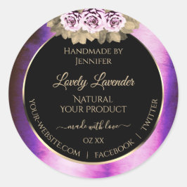 Marble morado floral Marco negro Etiquetas de prod