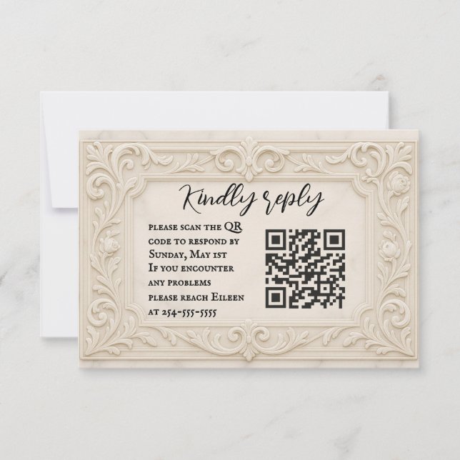 Marble Mystique Código QR Boda Tarjeta RSVP (Anverso)