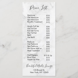 Marble Nail Salon Professional Price List Menu