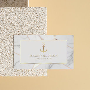 Marble Nautical Gold Anchor tarjeta de visita