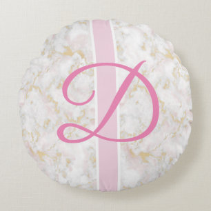 Marble Pouf de almohada rosada inicial personaliza