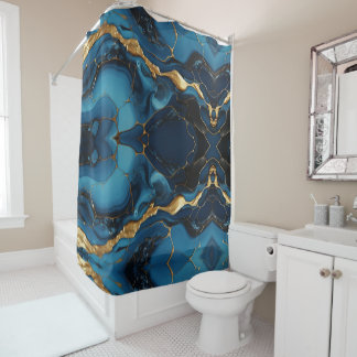 Marble textura azul oro Ducha Cortina