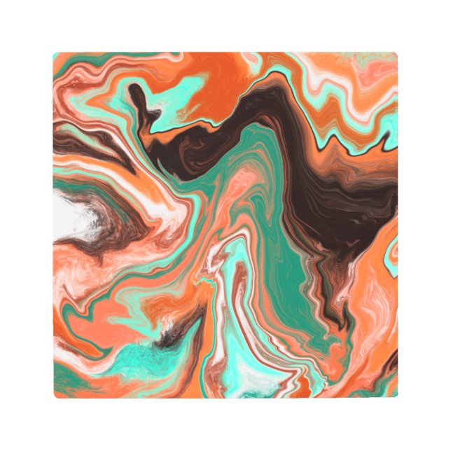 Marble, Verde azulado, arte de Naranja con fluido  (Anverso)
