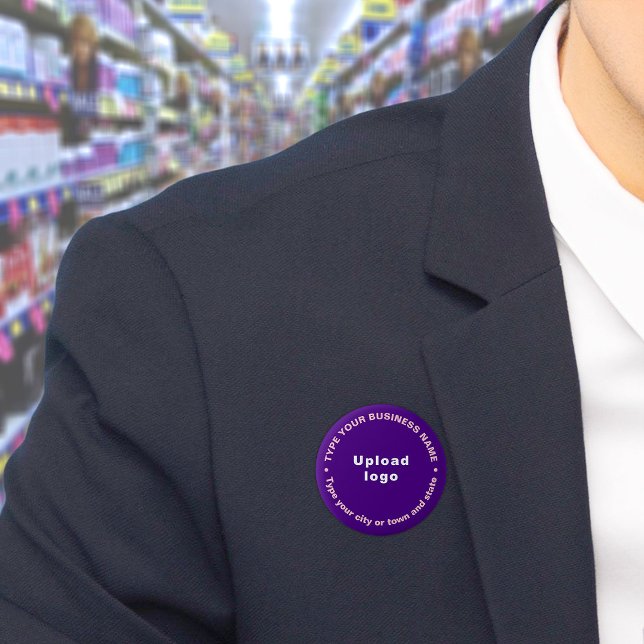 Marca comercial Botón de redondeo púrpura (Build brand name awareness. Circular business brand texts on purple button.)