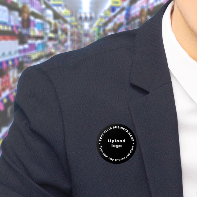 Marca comercial Botón redondeo negro (Build brand name awareness. Circular business brand texts on black button.)