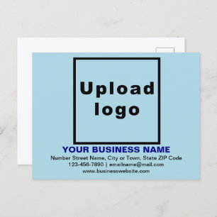 Marca comercial con postal azul claro