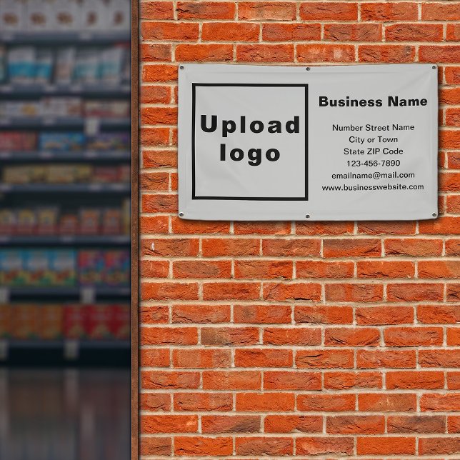 Marca comercial en pancarta gris (Gray banner with your business brand)