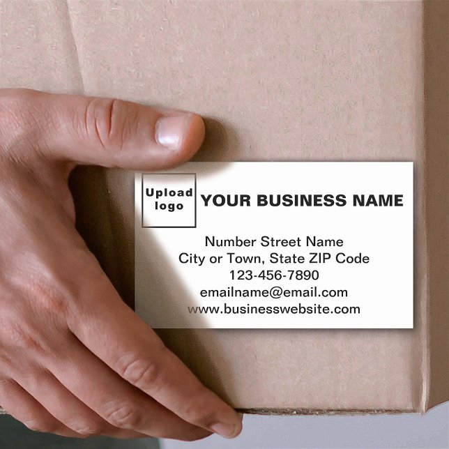 Marca comercial en Pegatina Rectángulo blanco (Business brand on white rectangle sticker on cartoon box. Sticker as packaging material accessory.)