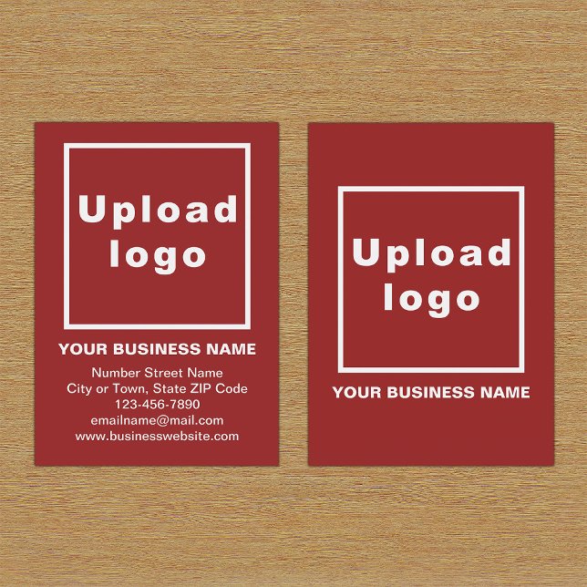 Marca comercial en tarjeta de retrato rojo pequeña (Front and back of the red business card with your brand)