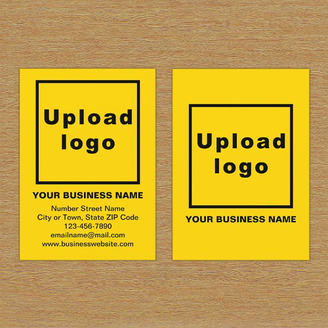 Marca comercial en tarjeta vertical amarilla peque (Front and back of the yellow business card with your brand)