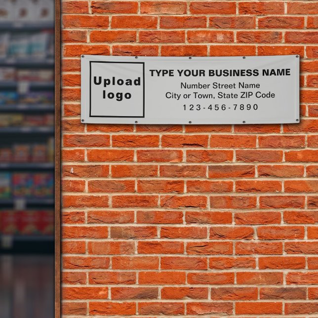 Marca comercial en una pancarta gris larga (Gray long banner with your business brand)