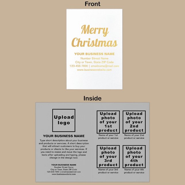 Marca comercial gris en tarjeta de Relieve metaliz (Gray business brand with products or services on Christmas folded foil card.)
