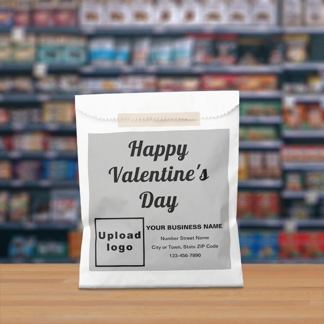 Marca Comercial Gris; San Valentín; Bolsa de Papel (Gray business brand with Valentine greeting on paper bag.)