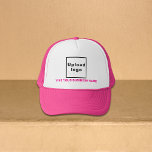 Marca comercial rosa en sombrero para camioneros<br><div class="desc">Marca de negocios rosa con sombrero de camionero de personalizable. Personalizar tecleando su nombre de negocio y subiendo su logotipo de negocio. Puede incluirlo en sus productos promocionales, regalar artículos o regalos a sus clientes o clientes, una estrategia de marketing para promocionar su negocio o su marca. Un camionero de...</div>