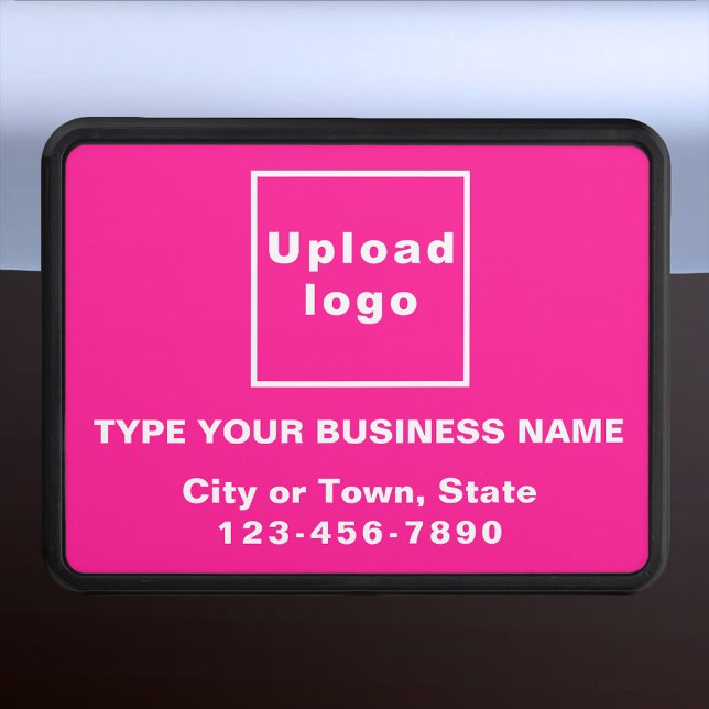 Marca comercial sobre la cubierta de la boca del r (Advertise your business while on the road. Pink business branding on plastic hitch cover.)