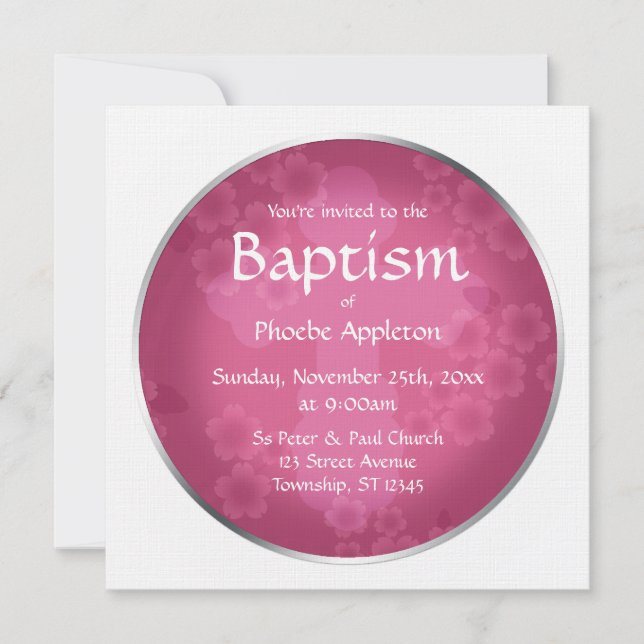 Marca de agua floral Fuchsia Invitaciones al bauti (Anverso)