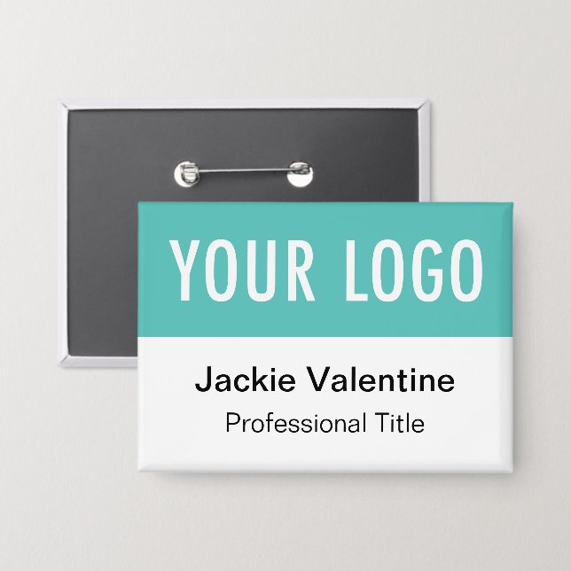 Marca de botón azul turquesa Pin nombre atrás logo (Anverso/Reverso)