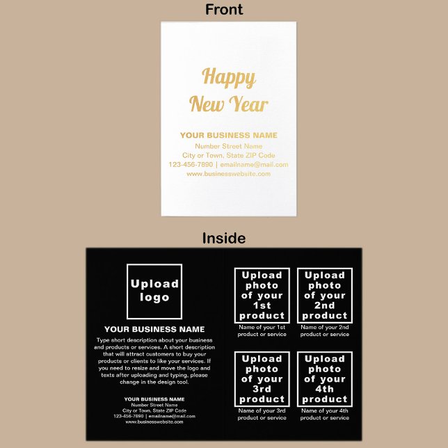 Marca de negocios negra en tarjeta de Relieve meta (Black business brand with products or services on Christmas folded foil card.)