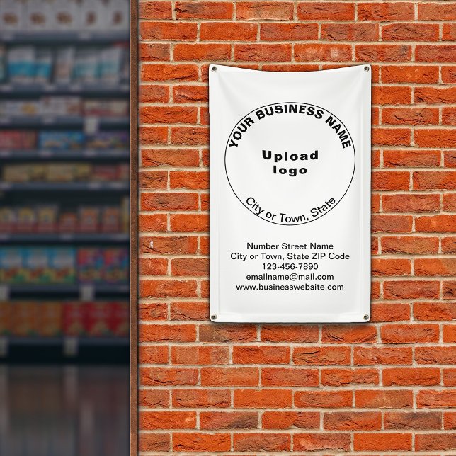 Marca de negocios redonda en pancarta retrato (Banner with your business brand in round shape)