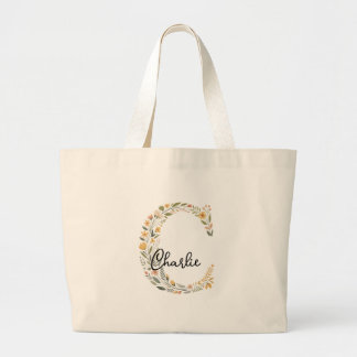 Marca floral inicial ilustrada y Bolsa de tote con