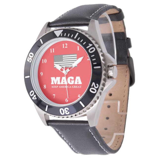 Marcado rojo patriótico MAGA Trump reloj para homb (Angular)