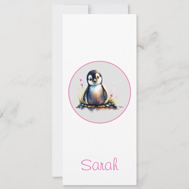 Marcador de pingüino infantil personalizado (Anverso)