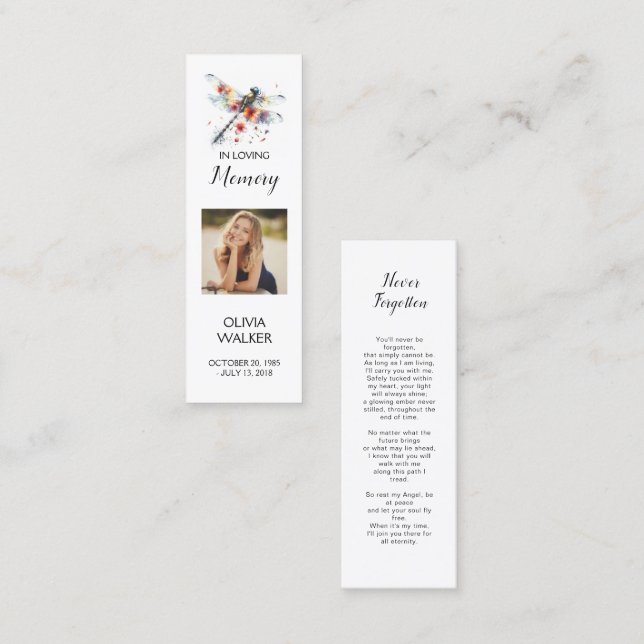 Marcador funeral de la libélula, tarjetas de Keeps (Anverso / Reverso)
