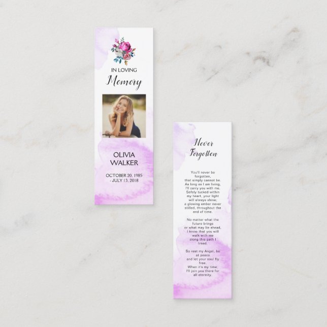 Marcador funerario púrpura, tarjetas de Keepsake f (Anverso / Reverso)