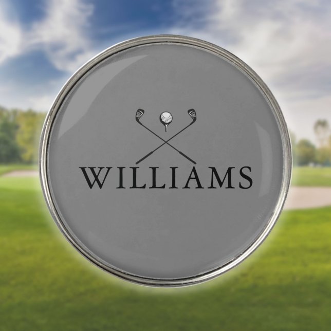 Marcador Para Pelotas De Golf Clásico Nombre Personalizado Clubes de golf Gray (Classic Personalized Name Golf Clubs Gray Golf Ball Marker)