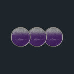Marcador Para Pelotas De Golf Monograma de Girly Glam Purpurina de Plata Púrpura<br><div class="desc">El Purpurina de la espuma morada y plateada se cepilló el nombre del monograma Metalizado del marcador de la bola de golf. Esto hace que el dulce perfecto cumpleaños 16, boda, ducha de novia, aniversario, ducha de bebé o fiesta de soltera sea regalo para alguien que ama el lujo glam...</div>