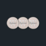 Marcador Para Pelotas De Golf Monograma de gris rosa Rubor personalizado<br><div class="desc">Marcadores de bola de golf personalizados con un monograma blanco y un nombre de guión gris oscuro en un fondo rosa rubor.</div>