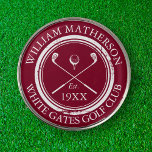 Marcador Para Pelotas De Golf Nombre del club de golf personalizado rojo borgoña<br><div class="desc">Estos marcadores de golf son ideales para todos los clubes de golf y miembros del club de golf. Personalice con el nombre del socio del club,  el nombre del club de golf y el año en que se creó el club. Diseñado por Thisisnotme©</div>