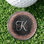 Marcador Para Pelotas De Golf Rosa personalizado Purpurina de oro Monograma de e<br><div class="desc">Personalice fácilmente este elegante diseño de marcadores de pelota de golf con un purpurina rosa de oro brillante sobre un fondo metálico negro cepillado.</div>