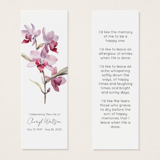 Marcapáginas conmemorativo de funeral de orquídea  (Anverso y reverso)
