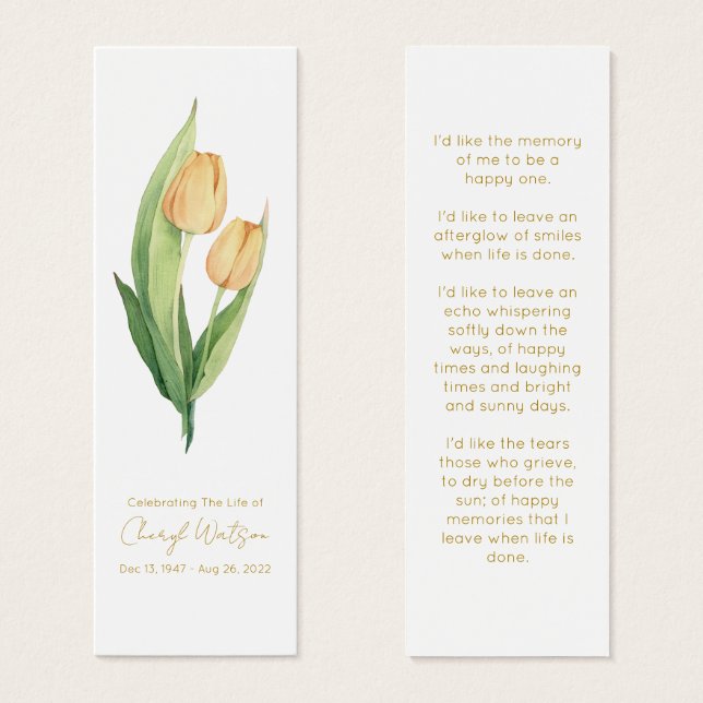 Marcapáginas conmemorativo de funeral de tulipán s (Anverso y reverso)