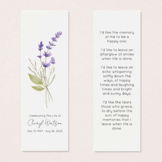 Marcapáginas conmemorativo de lavanda simple (Anverso y reverso)