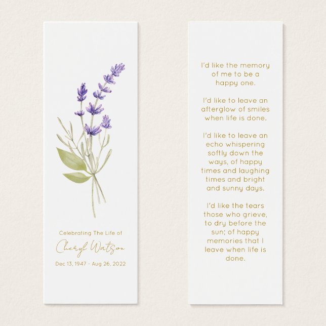 Marcapáginas conmemorativo de lavanda simple (Anverso y reverso)