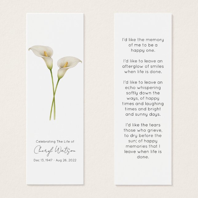 Marcapáginas conmemorativo de Lirio de Calla senci (Anverso y reverso)