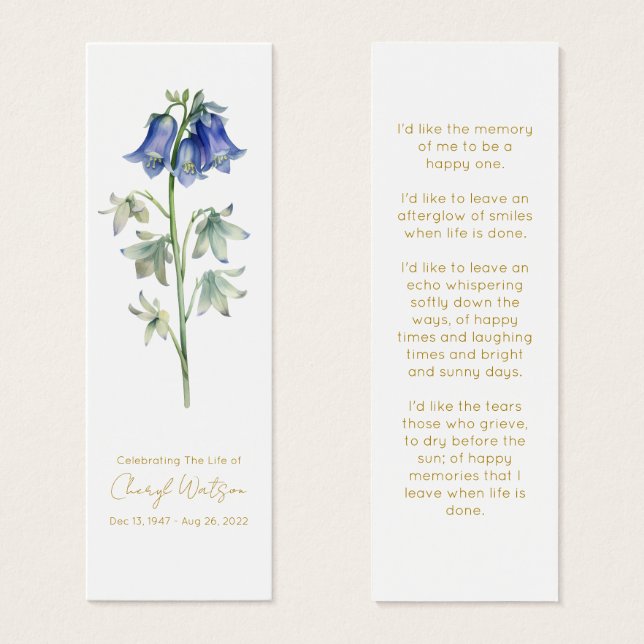 Marcapáginas conmemorativo funeral Campanilla Azul (Anverso y reverso)