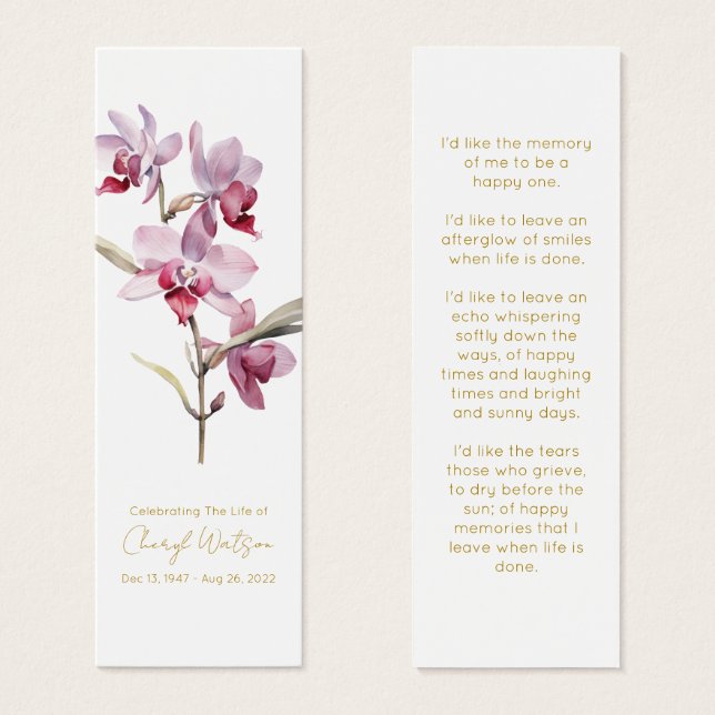 Marcapáginas conmemorativo funeral de orquídea sim (Anverso y reverso)